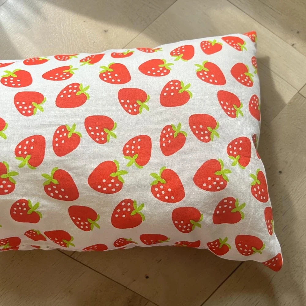 Set of 2 Strawberry Pattern Throw Pillows Red White Nursery Decor Kids Cottage